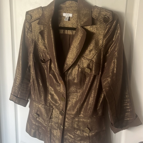 EUC Cache Linen jacket metallic brown and  gold linen blazer. Size small - Picture 2 of 8